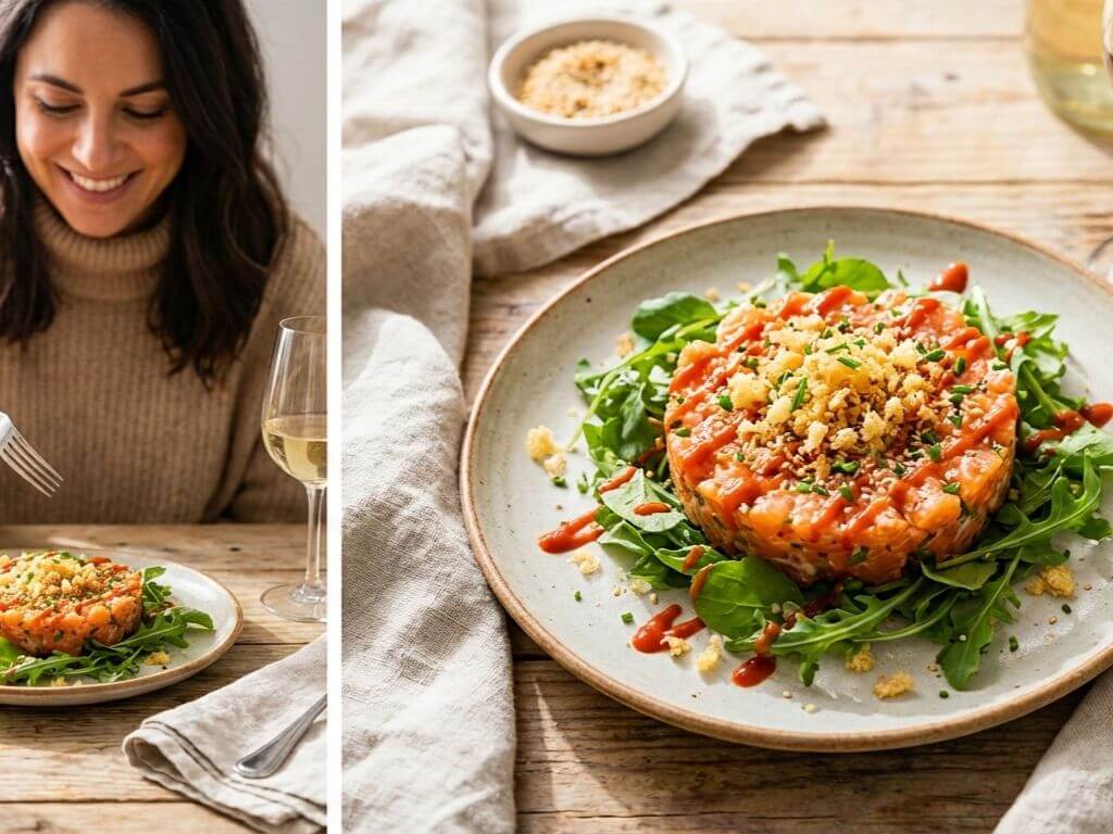 Tartare de saumon croquant à la sauce tempura-sriracha